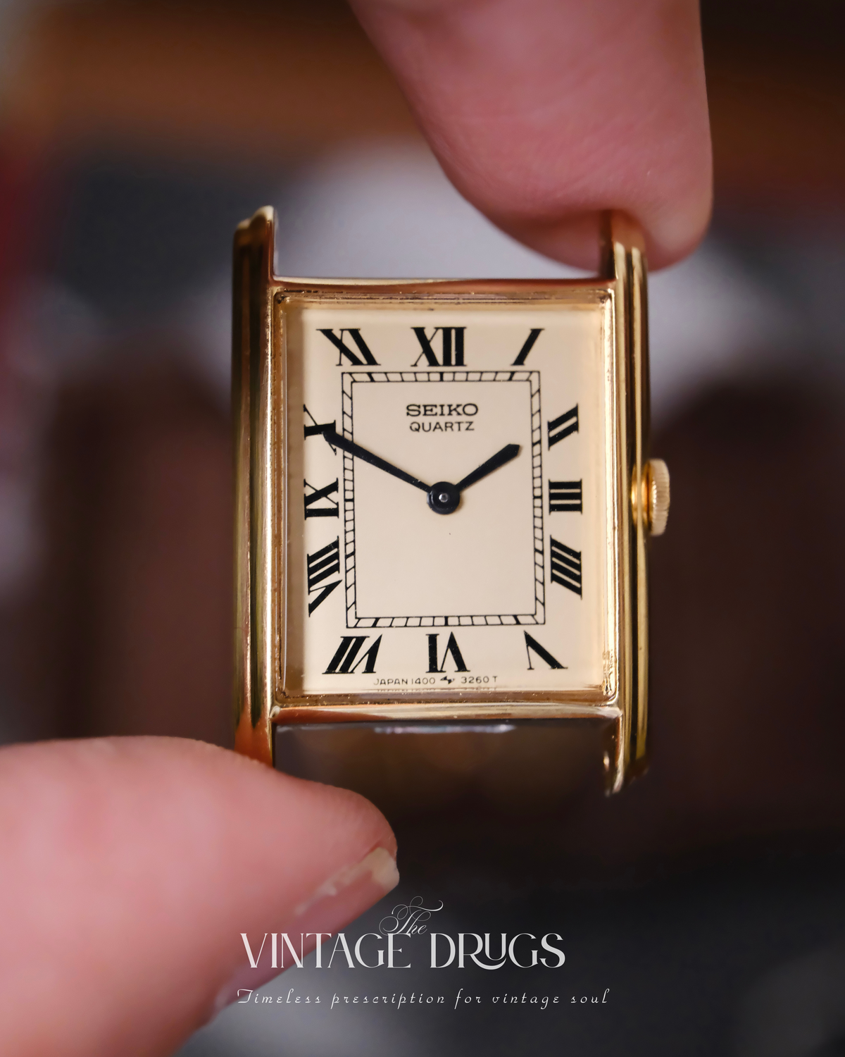 Seiko Vintage Gold-Plated Tank Watch 1980s - Must de Homage Ref. 1400-6820