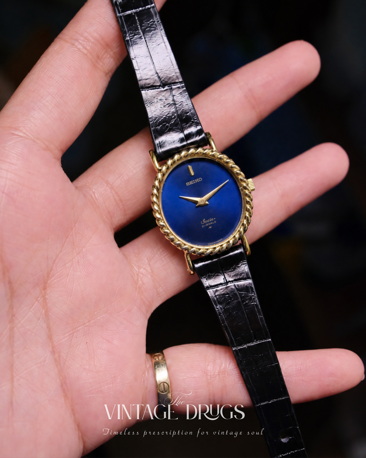 Seiko Deep Blue Rope Case 1980s Ref. 11-8410 — Art Deco Vintage