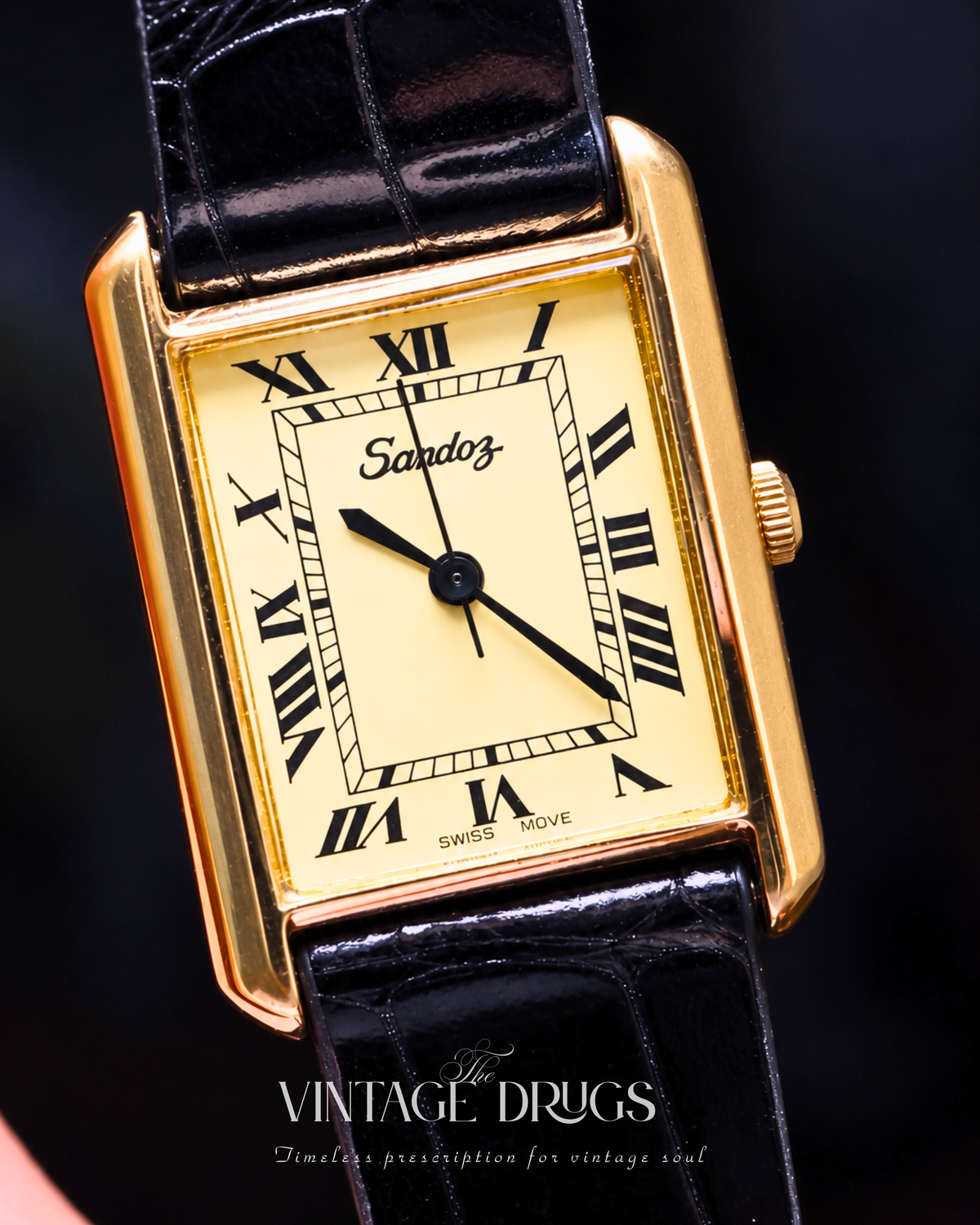 Sandoz Must de Homage Champagne-Gold Roman Dial 1980s Ref. Sandoz-CH-80s