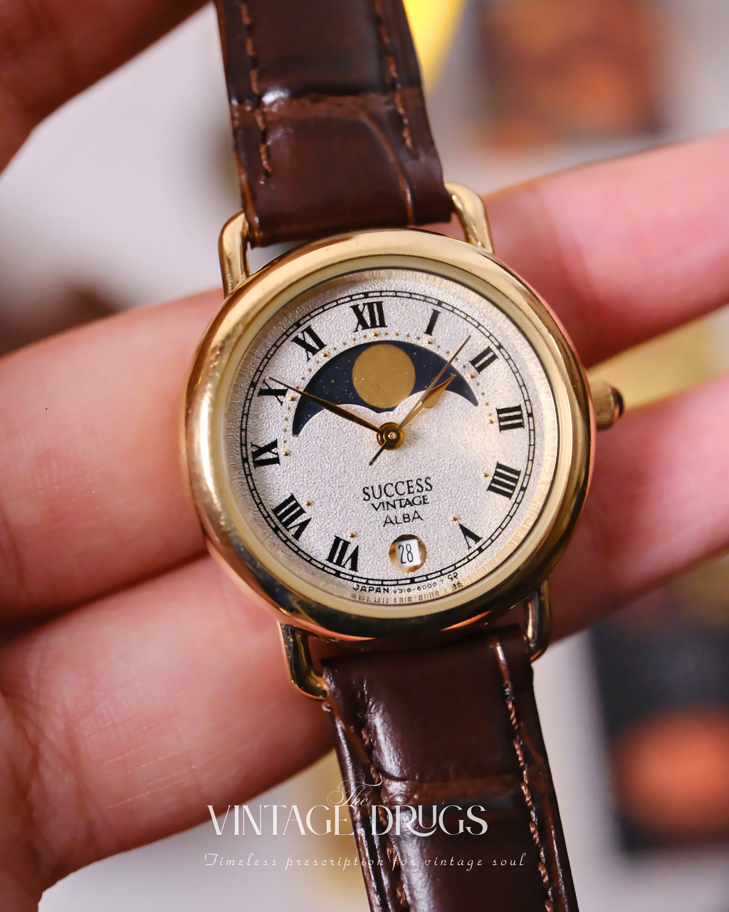 Alba by Seiko Moonphase Sand-Texture Dial 1990s — Rare Japanese Vintage