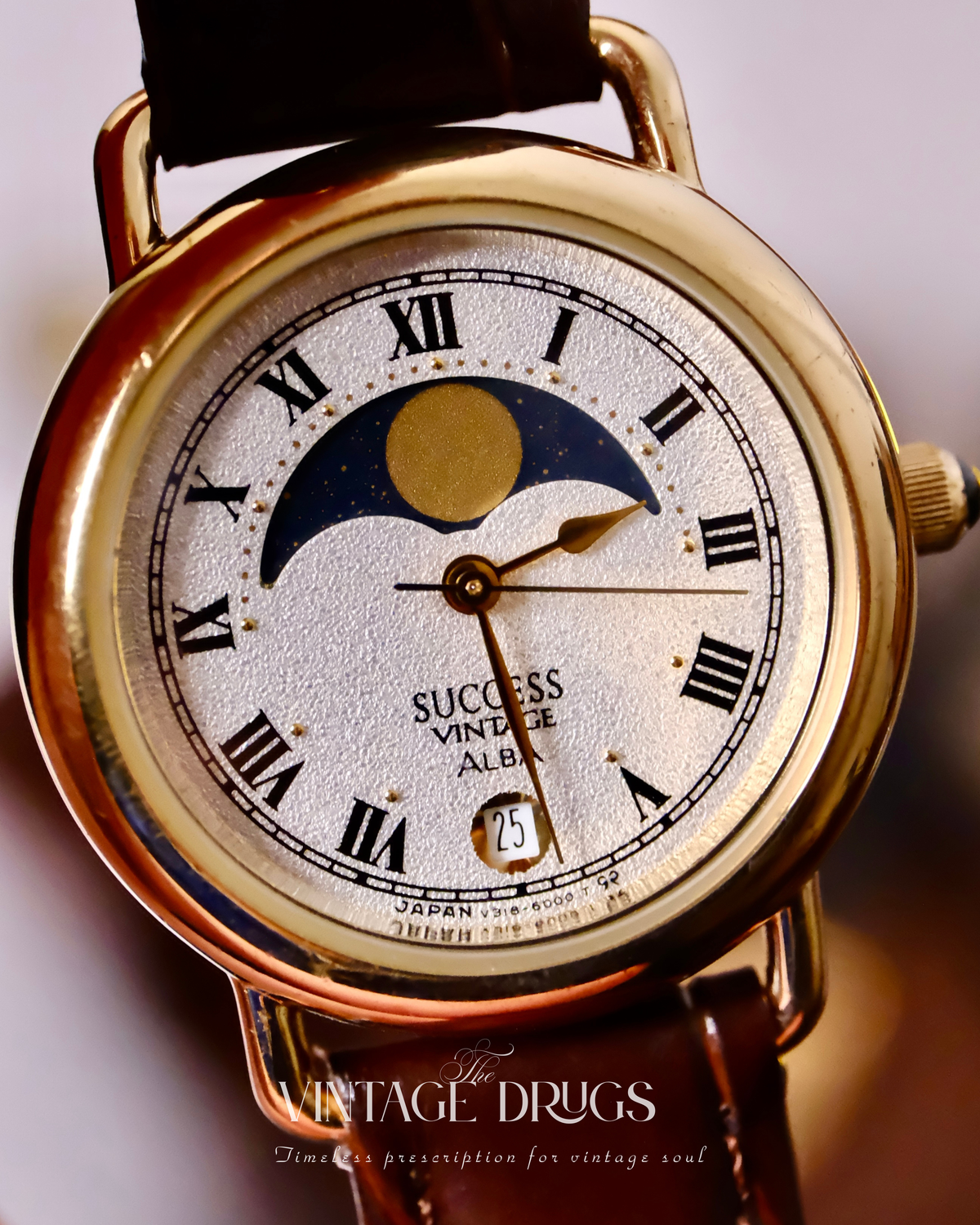 Alba by Seiko Moonphase Sand-Texture Dial 1990s — Rare Japanese Vintage
