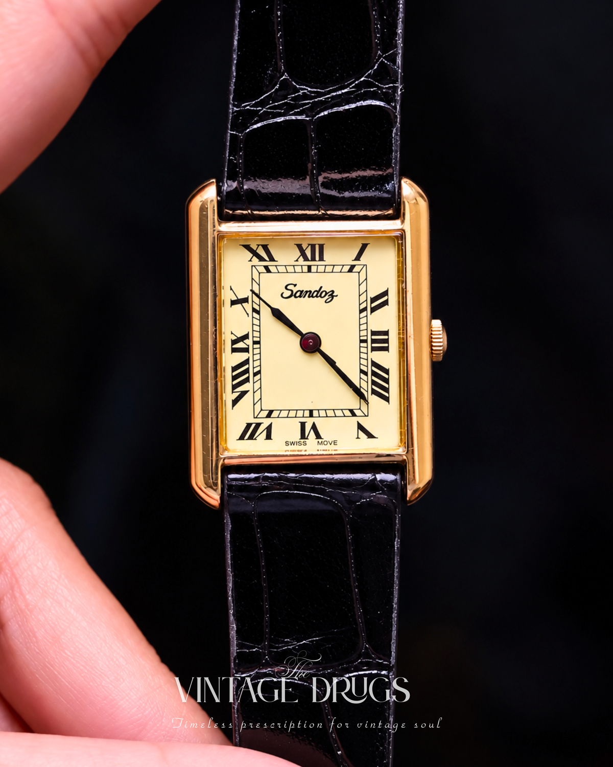 Sandoz Must de Homage Champagne-Gold Roman Dial 1980s Ref. Sandoz-CH-80s