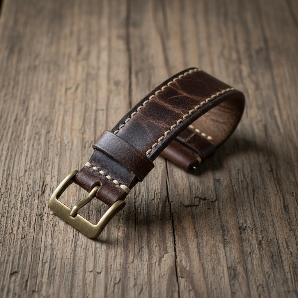 1940s-Style Dark Brown Leather Watch Strap