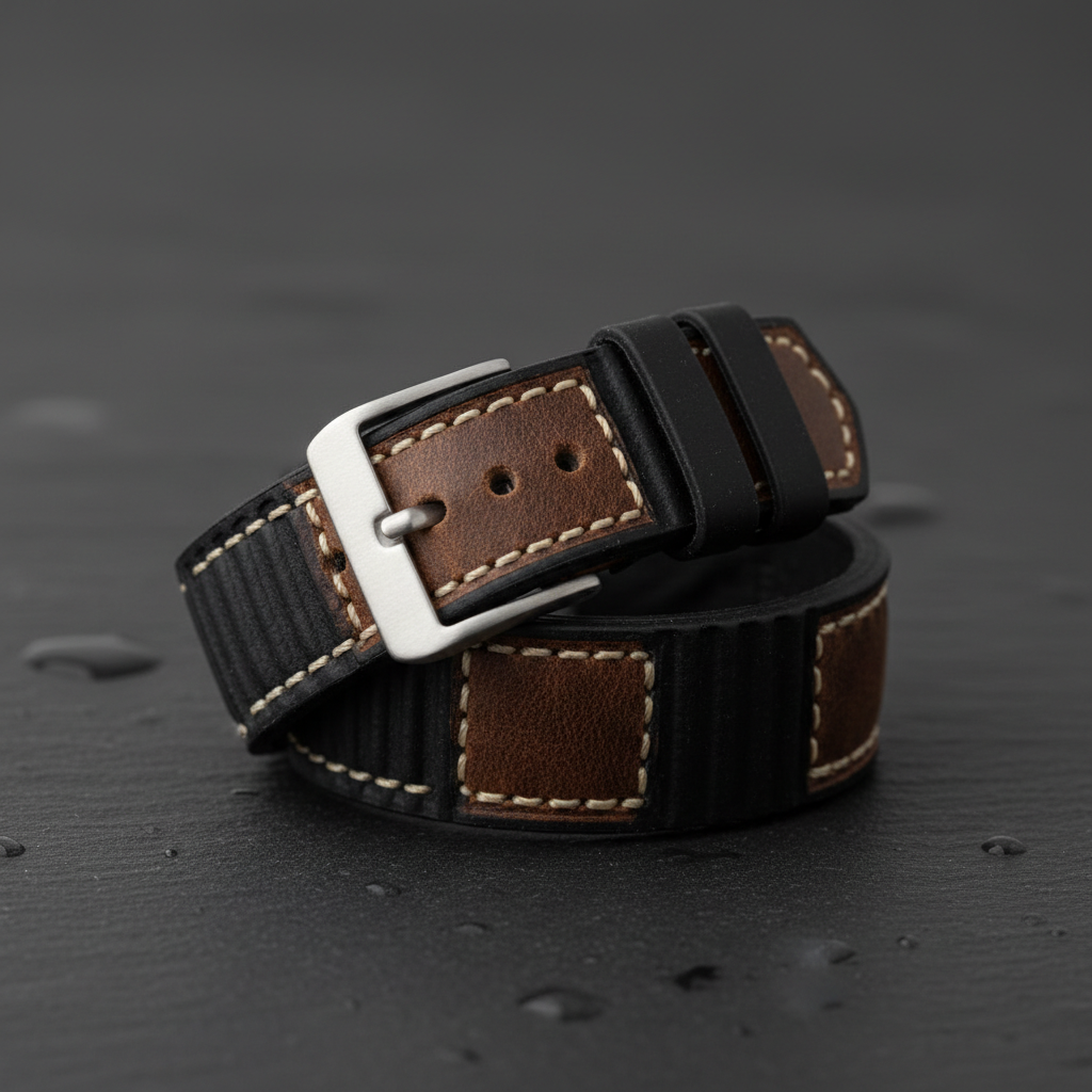 1970s Diver Black Leather Watch Strap
