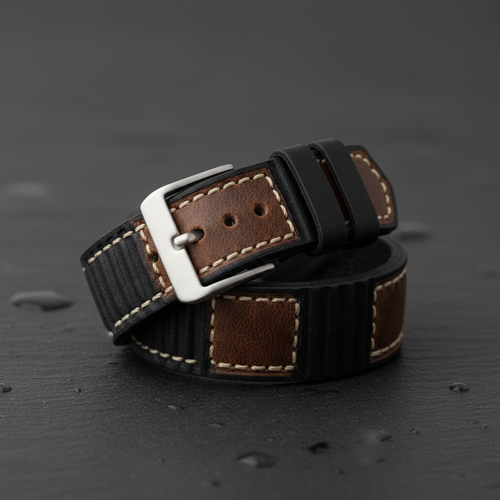 1970s Diver Black Leather Watch Strap
